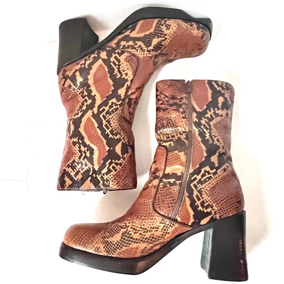 Durango Boots Genuine Leather Platform Western Snake Print Size 8.5 Brown Black - Picture 4 of 10